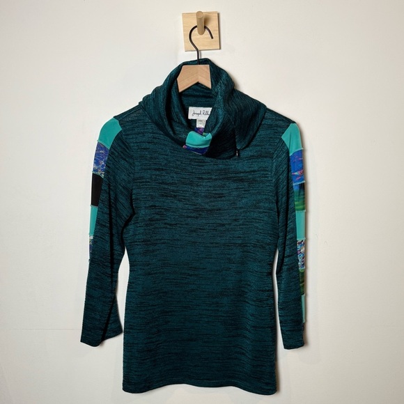 Joseph Ribkoff Colorblock Blue Pullover Asymmetrical Cowl Neck Sweater Canada 6 - Picture 2 of 8